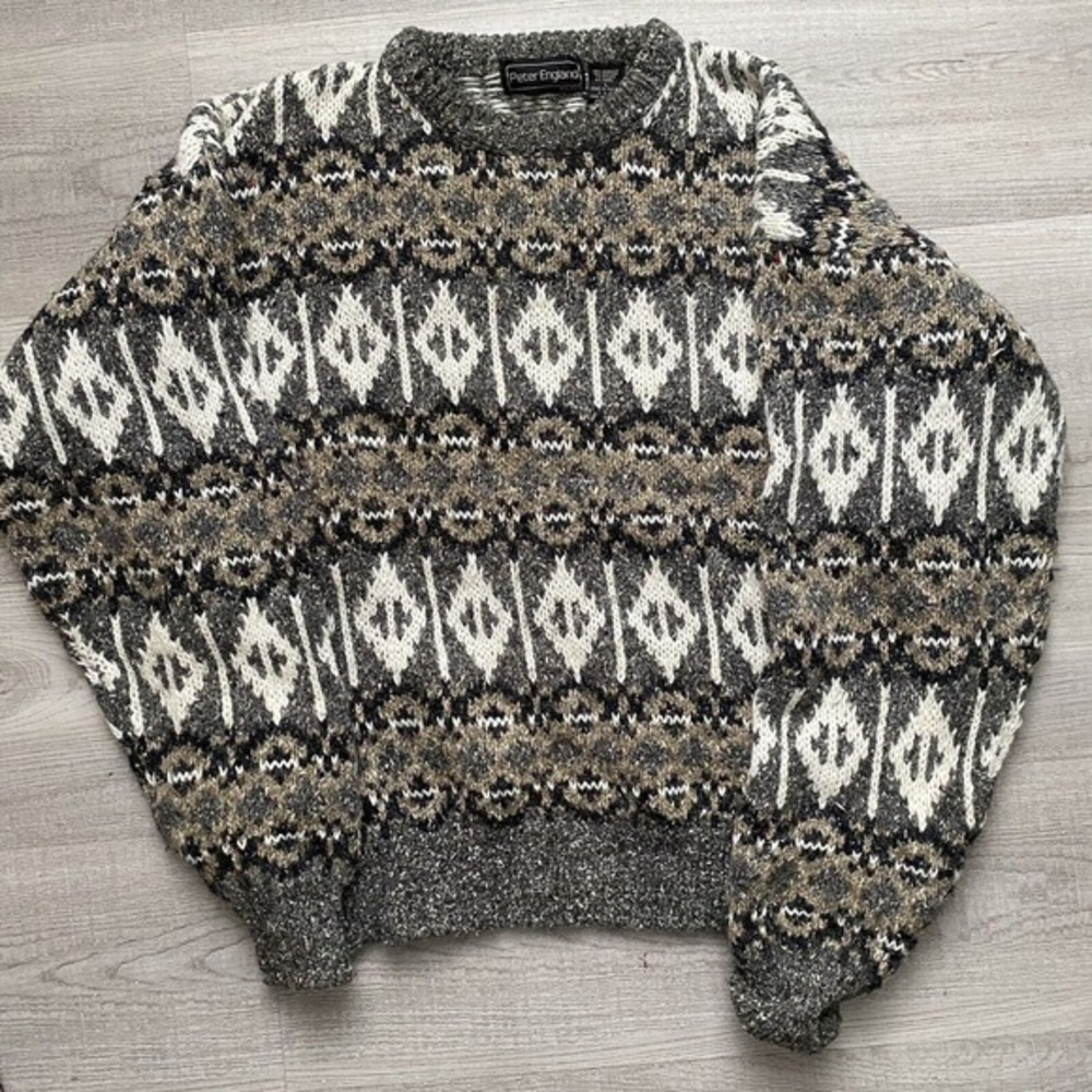 Vintage Peter England 80s 90s Acrylic Wool Cotton Pullover Sweater L Large Ski